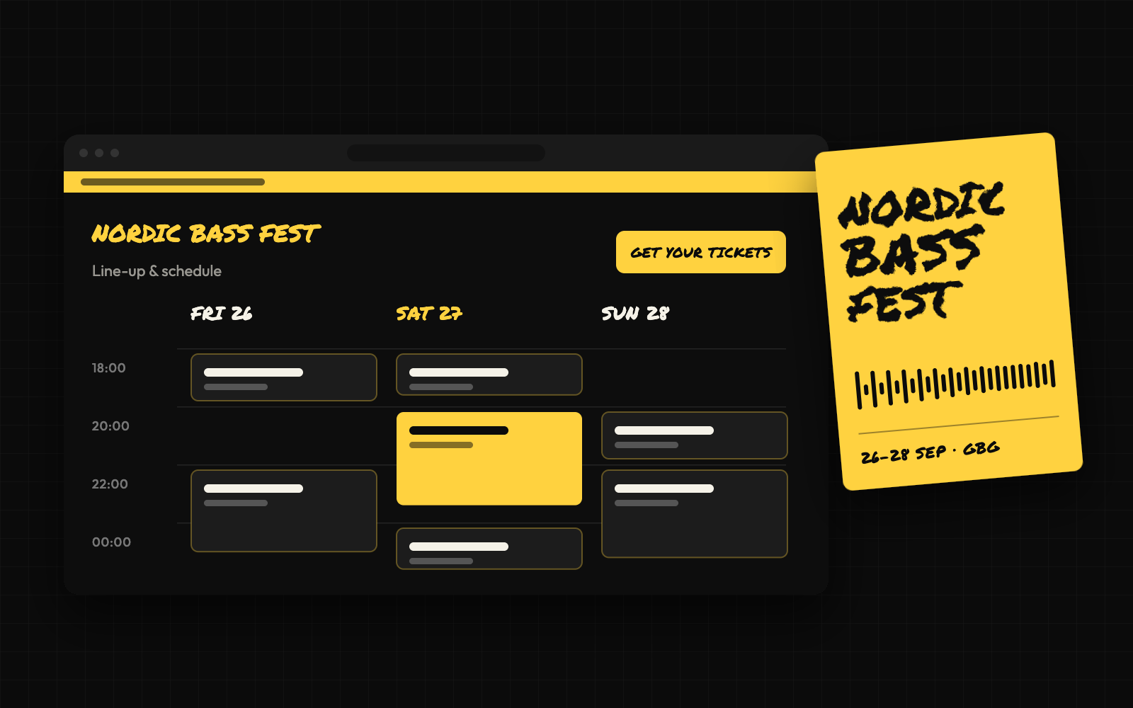Nordic Bass Fest — Fullständig cykel - Framer-sajt, identitet, e-post & venue branding